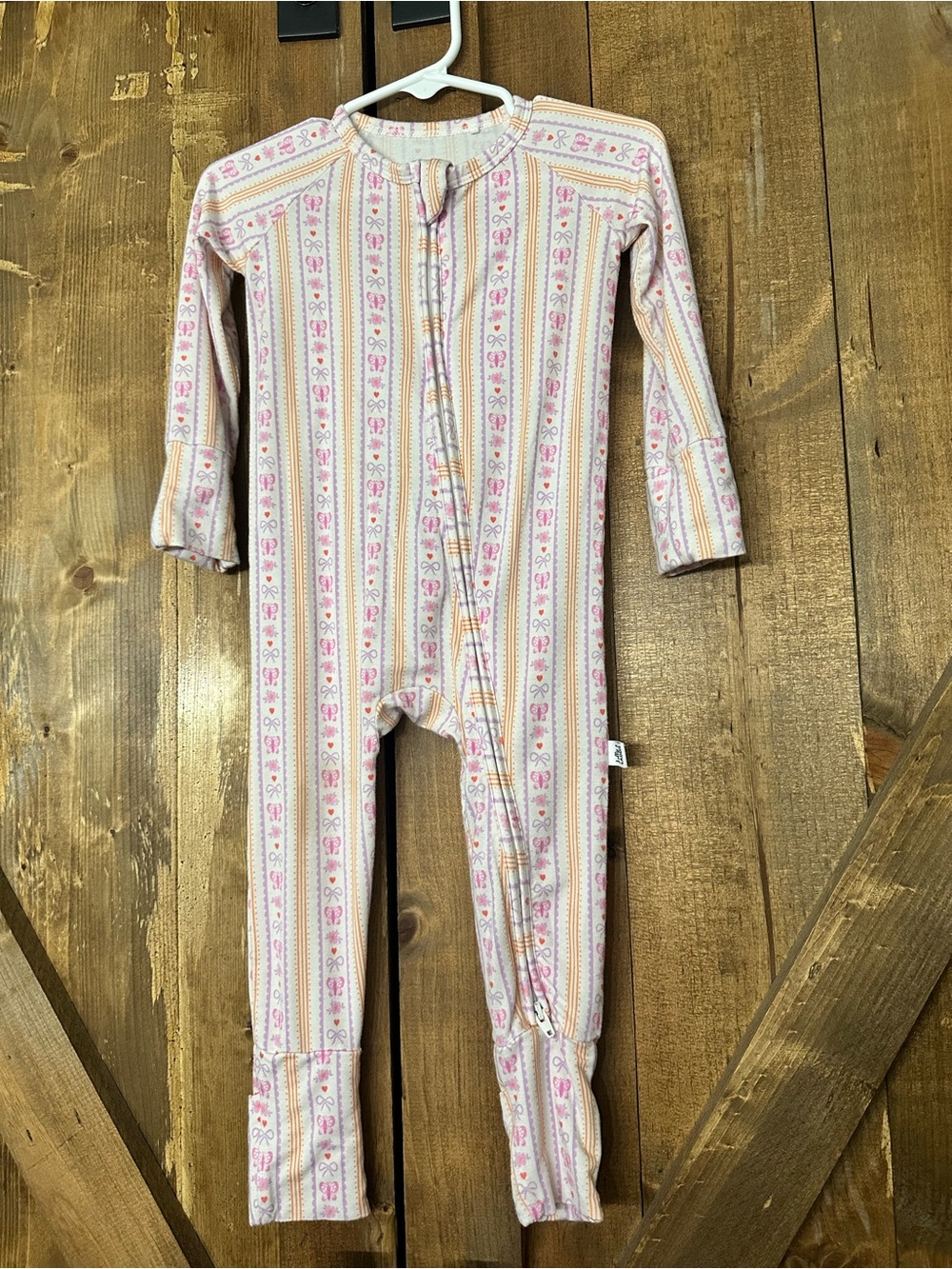 Pink Floral Stripe Baby One-Piece Zipper Sleepwear